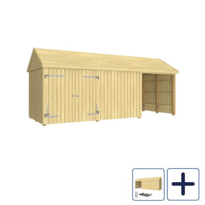 PLUS Classic Multi havehus i 3 moduler med dobbeltdør og åben/lukket front, natur/nåletræ