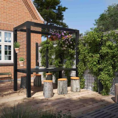 PLUS Daylife pergola med espalier og bord, model 1, sort/fyr, 198 x 108 x 208 cm