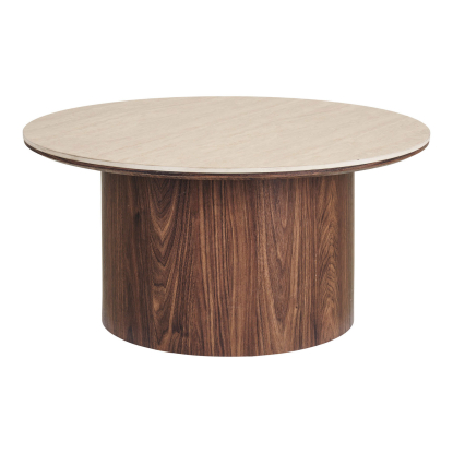 Delphi sofabord med keramisk bordplade, travertin/mørkebrun, Ø80 cm
