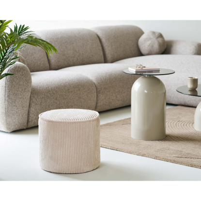 Taupo puf, fløjl, beige, Ø40 cm
