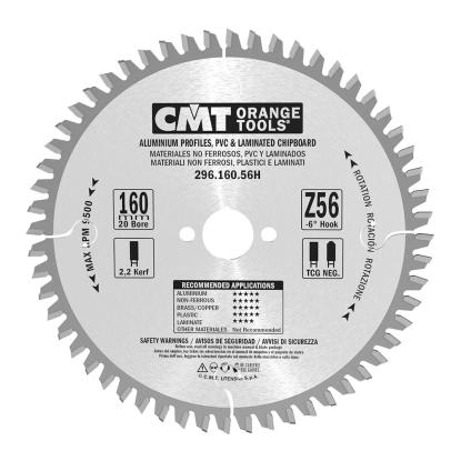 CMT rundsavsklinge til aluminium og plastik, Z56 NE Neg, Ø160 x 2,2 x 20 mm