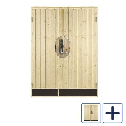 PLUS dobbelt udhusdør, panel, inkl. karm og montagesæt, højre ud, natur/nåletræ, 197,8 cm høj