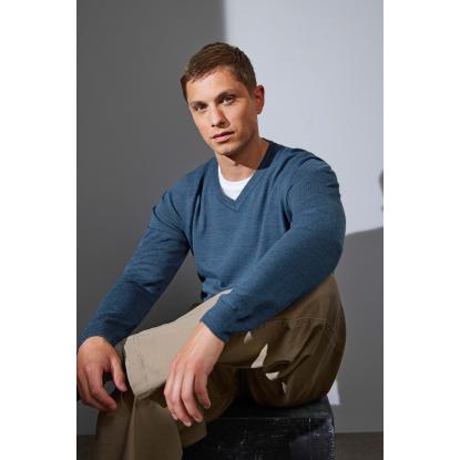 Seven Seas S670 The knit pullover med v-hals, blå melange