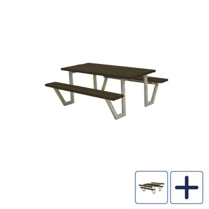 PLUS Wega bord/bænkesæt, sort/nåletræ, 177 cm