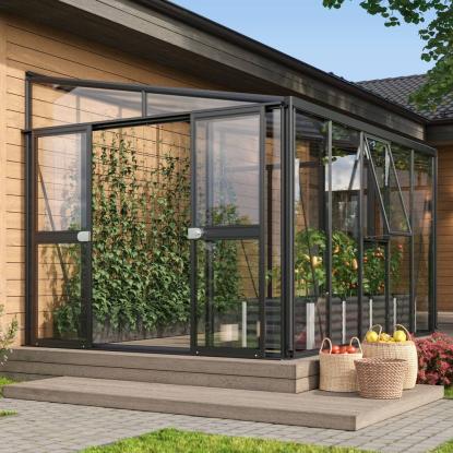Vitavia Helena 2 8600 vægdrivhus, sort, 8,6 m², 3 mm hærdet glas + 10 mm polytag