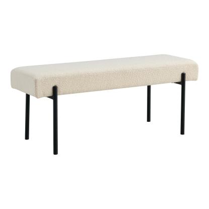 Bænk i bouclé, hvid med sorte ben, 100x36x42,5 cm