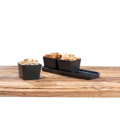 WENKO Kitchen Snack & Dip sæt med bakke og 3 x 300 ml skåle, sort