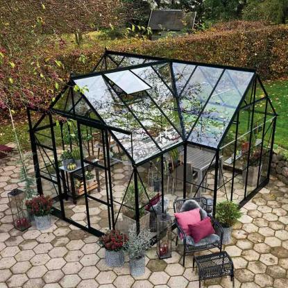 Halls Icon Gardenhouse 8 drivhus 13,0 m², sort, 3 mm hærdet glas