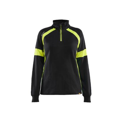 Blåkläder 3566 dame sweatshirt half zip, sort/hi-vis gul