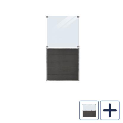 PLUS Futura komposithegn med klart glas, skifergrå/komposit, 180 cm højt