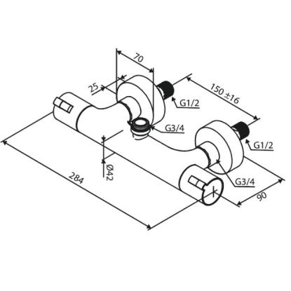 Damixa Thermixa Zero brusearmatur med rosetter, 3/4" afgang, krom