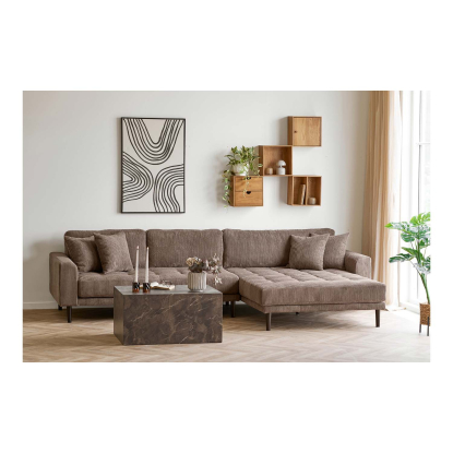 Lido højrevendt loungesofa med fire puder, fløjl, brun