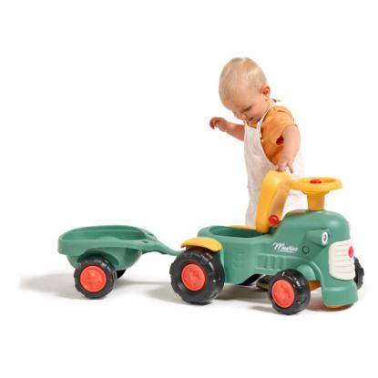 FALK Maurice gå-traktor med rat, horn og trailer, grøn