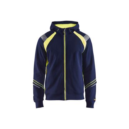 Blåkläder 3433 hættetrøje full zip, marineblå/hi-vis gul