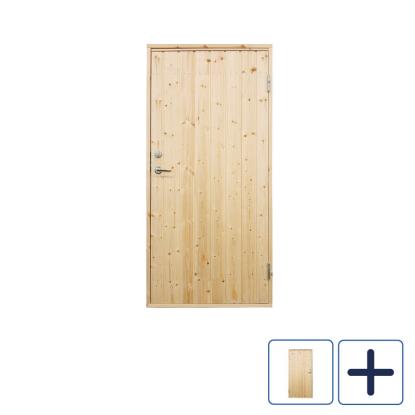 PLUS standard udhusdør, panel, inkl. karm og låsekasse, natur/nåletræ - 88,6 x 197,8 cm