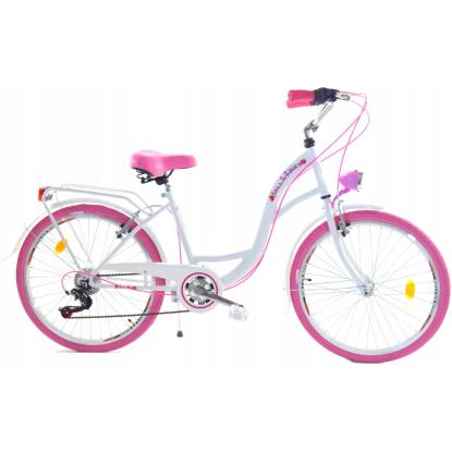 Børnecykel med 6 gear, 24", lyserød/hvid