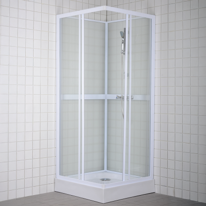 Milobad Venedig brusekabine med hvide aluprofiler, 80 x 80 x 200 cm, klart glas