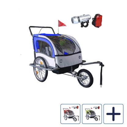Løbevogn/cykeltrailer til børn, med støddæmper og 2 sæder