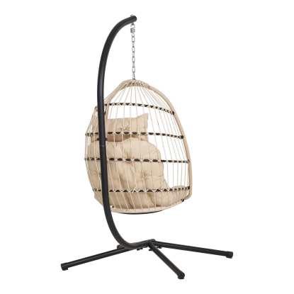Patras hængestol med foldbart sæde, polyrattan/stål, beige/grå/sort