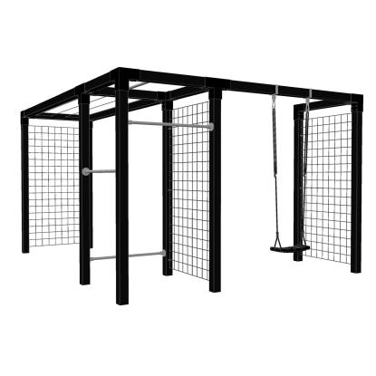 PLUS Daylife stativ med espalier, tørresnor, fitness og gynge, model 3, sort/fyr, 369/306 x 108 x 208 cm
 