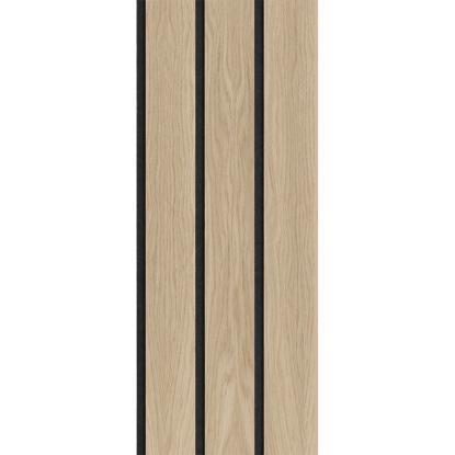 I-Wood Medio+ 3-lamel akustikpanel, hvid olieret, sort filt og lys kerne, egefiner, 16 x 300 mm