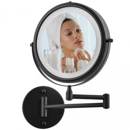 Makeup spejl med svingarm og lys, sort, Ø20 cm