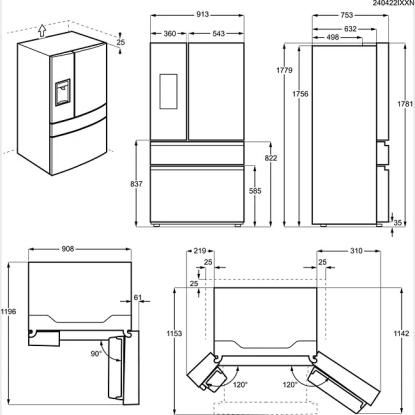 Electrolux LLI9VE54X0 amerikanerkøleskab, 378 + 239 liter