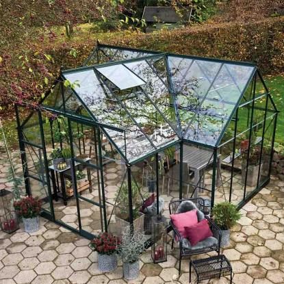 Halls Icon Gardenhouse 8 drivhus 13,0 m², grøn, 3 mm hærdet glas