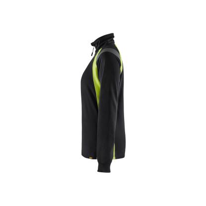 Blåkläder 3403 dame sweatshirt half zip, sort/hi-vis gul