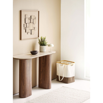 Delphi konsolbord med keramisk bordplade, travertin/mørkebrun, 120 cm