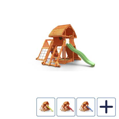 Fungoo Giant Spider Red legetårn med tag, gynge, sandkasse, klatrevægge og rutsjebane