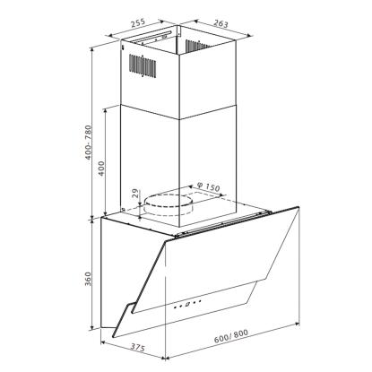 Thermex Vertical 5060 væghængt emhætte, sort, 60 cm