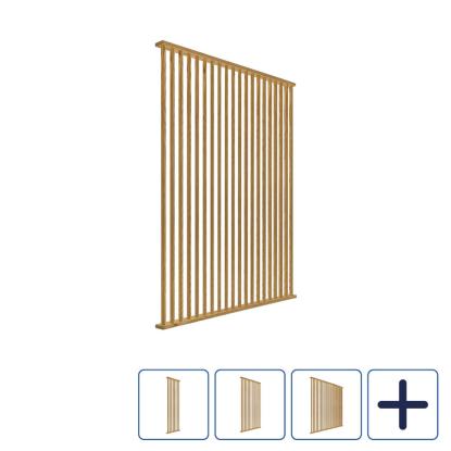 I-Wood DivideWall skråtstillet rumdeler med top- & bundprofil og lameller, brun olieret, MDF med egefinér
