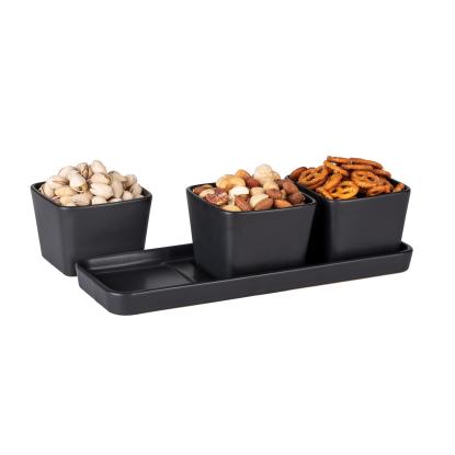 WENKO Kitchen Snack & Dip sæt med bakke og 3 x 300 ml skåle, sort