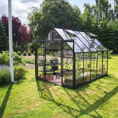 Halls Icon 8 drivhus 8,1 m², sort, 3 mm glas