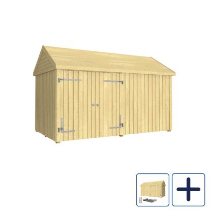 PLUS Classic Multi havehus i 2 moduler med dobbeltdør og lukket front, natur/nåletræ