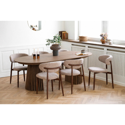 Osaka og Levanto spisebordssæt med 6 stole, røget eg, sand, Ø120 x 120-200 cm