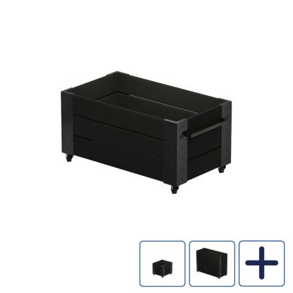 PLUS Cubic blomsterkasse med hjul og sorte beslag, sort/nåletræ