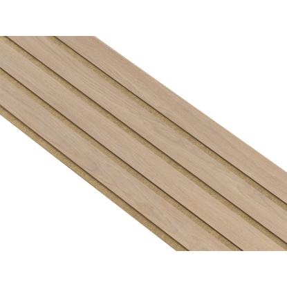 I-Wood Medio+ 4-lamel akustikpanel, ubehandlet natur, brun filt og lys kerne, egefiner, 16 x 300 mm
