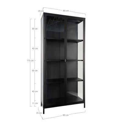 Vitrineskab i sort med glaslåger 35x80x175 cm