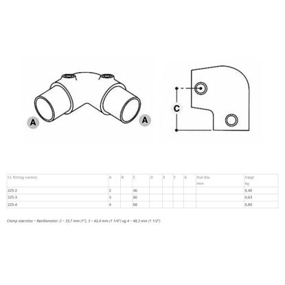 Clarrods Clamps CL225 justerbar bøjning, 4-10°