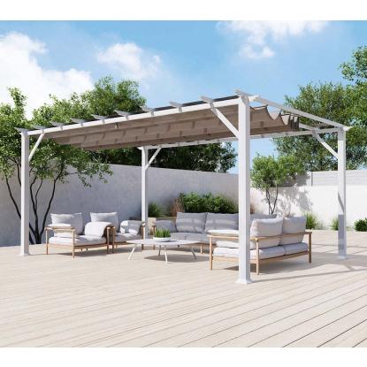 Paragon Outdoor Florenz 1116 pergola, aluminium, hvid, brunt tekstil, 236 x 505 x 350 cm