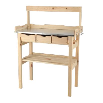 Esschert Design plantebord med skuffer og 2 hylder, natur, 113 x 37,9 x 80,1 cm