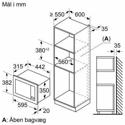 Bosch BFL623MW3 mikroovn til indbygning, 20 liter