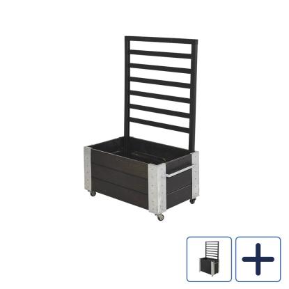 PLUS Cubic blomsterkasse med espalier, hjul og galvaniserede beslag, sort/nåletræ