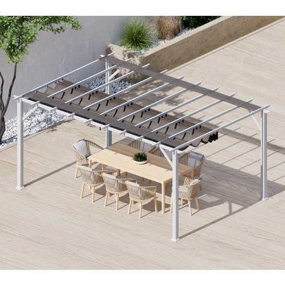 Paragon Outdoor Florenz 1116 pergola, aluminium, hvid, brunt tekstil, 236 x 505 x 350 cm