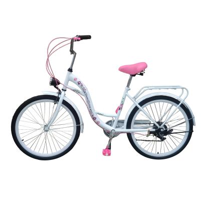 Børnecykel med 7 gear, 24", hvid/rosa