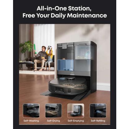 eufy X10 Pro Omni robotstøvsuger og gulvvasker med alt-i-en dockingstation, sort