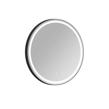 Danbad spejl med 25 mm ramme og LED lys, sort, Ø80 cm