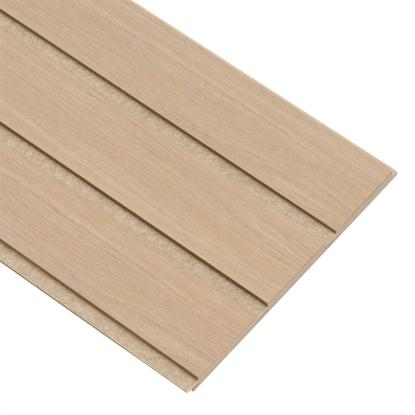 I-Wood Medio+ 3-lamel akustikpanel, ubehandlet natur, beige filt og lys kerne, egefiner, 16 x 300 mm